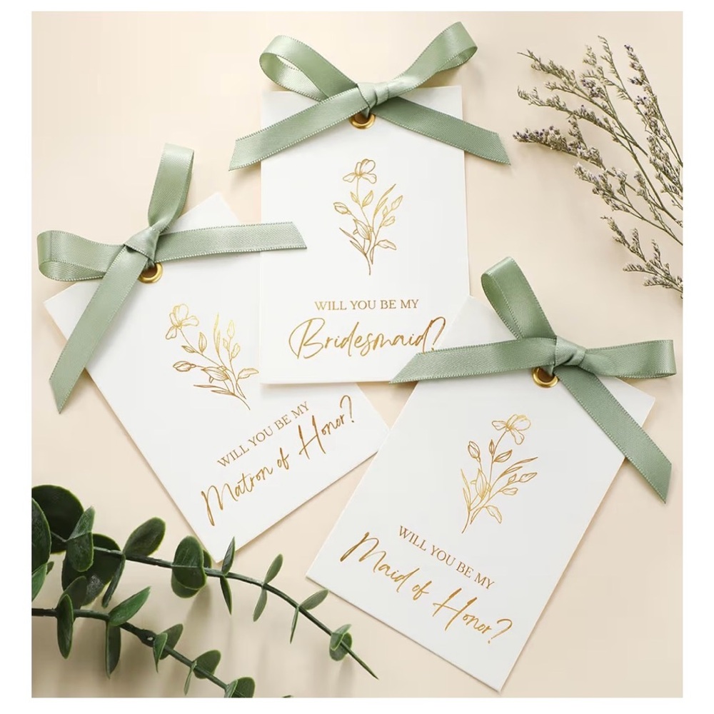 Elegant Green and Gold Bridesmaid Proposal Cards